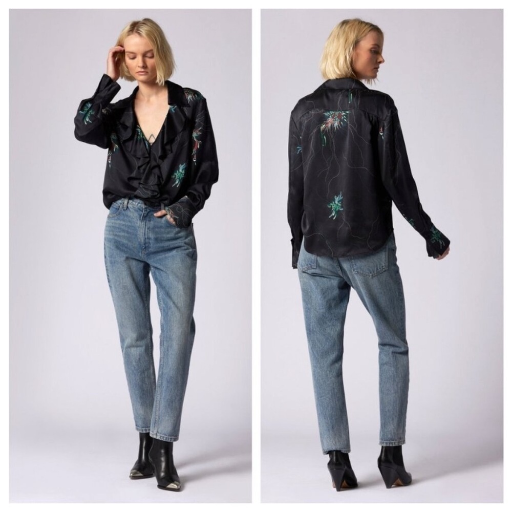 New Equipment Mathilda Floral Washed Silk Ruffle Long Sleeve Blouse Womens Small